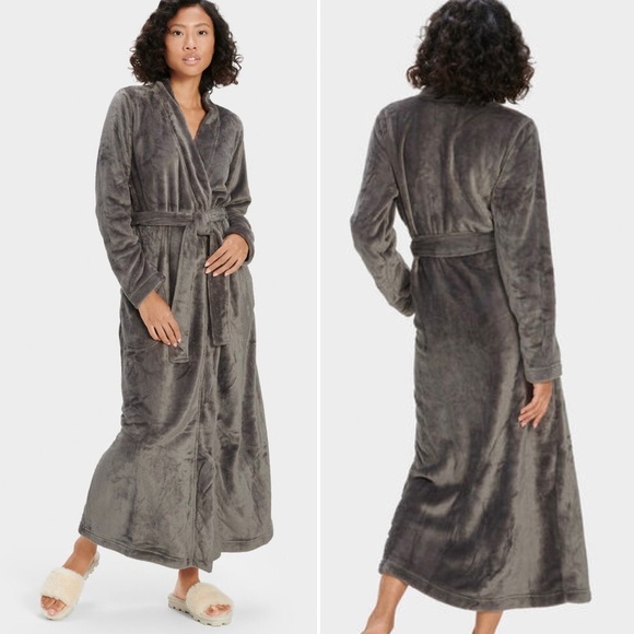 NWT UGG Marlow Charcoal Double-Face Fleece Robe size L